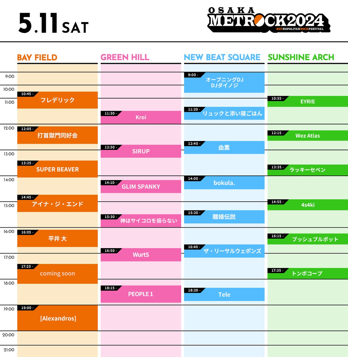 「OSAKA METROPOLITAN ROCK FESTIVAL 2024」
のタイムテーブルが発表！