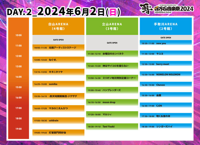 「百万石音楽祭2024～ミリオンロックフェスティバル～」のタイムテーブルが発表！